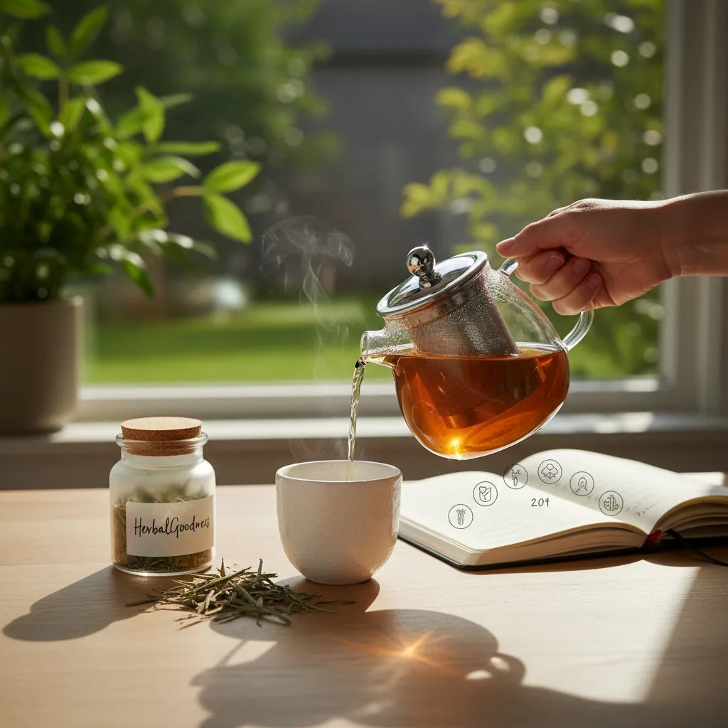 Morning bamboo tea ritual with journal