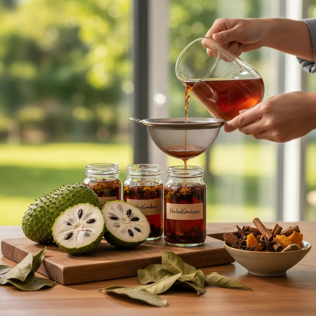 Making soursop bitters in home kitchen