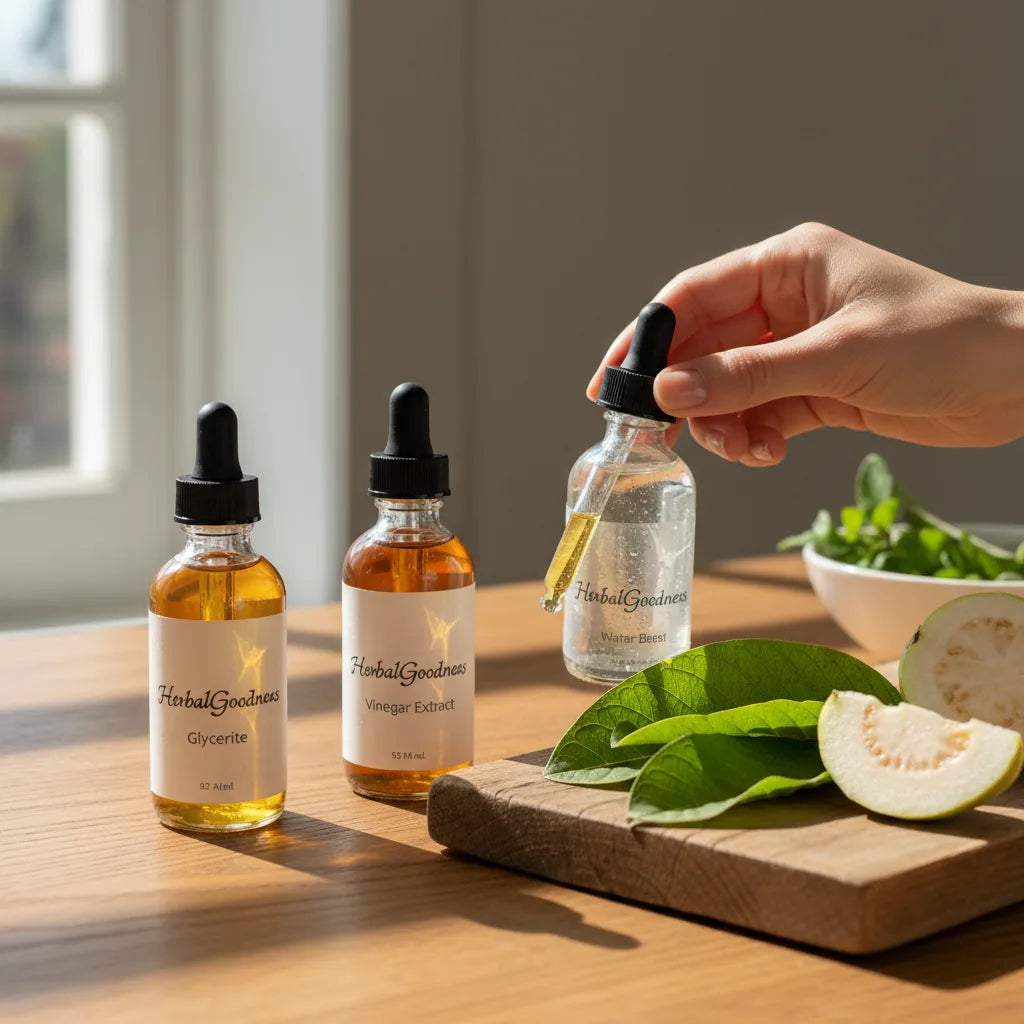 Three guava leaf extracts with fresh guava