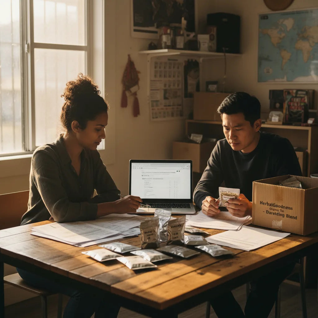 Team reviews organic tea import documents together