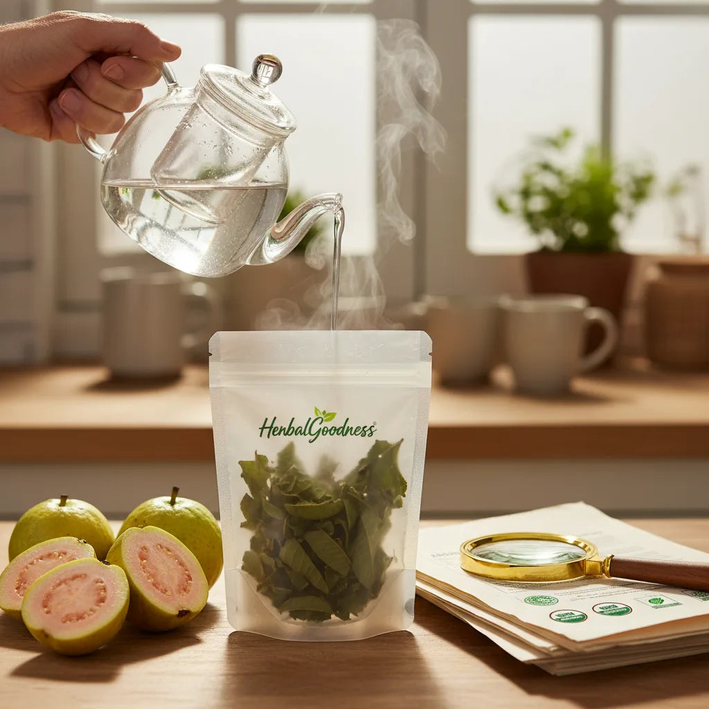 Pouring tea with organic label inspection