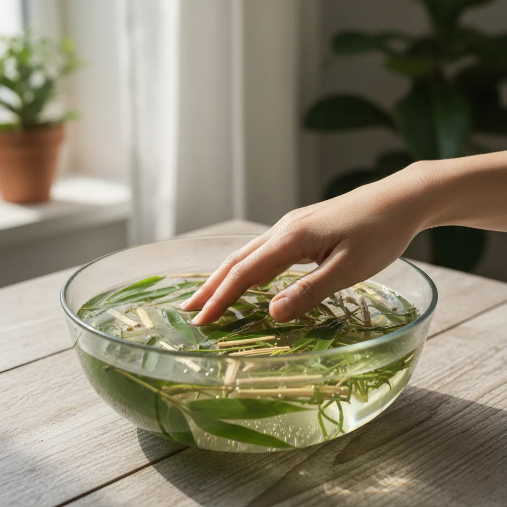 Hand soaking with bamboo and herbs