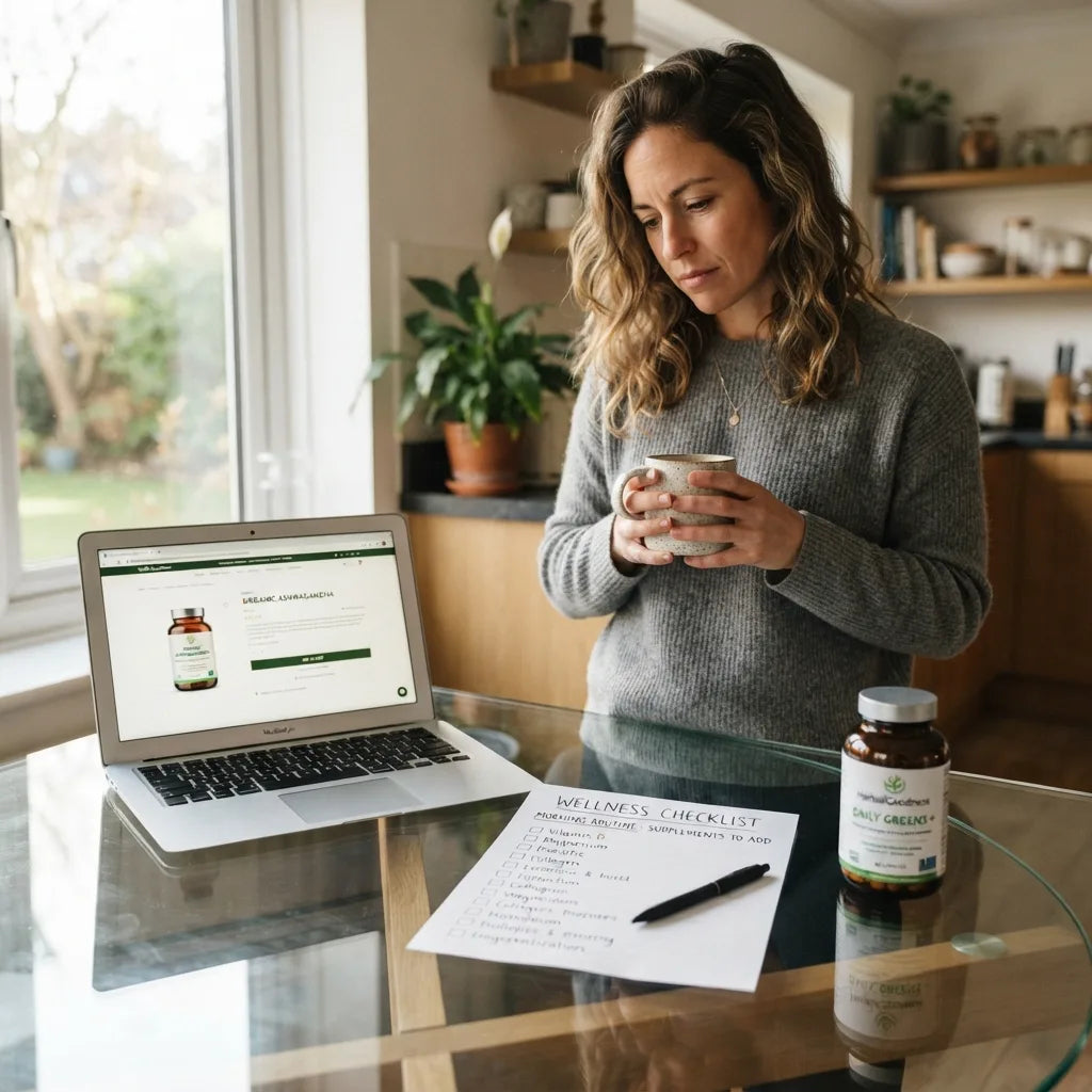 Person reviewing supplement checklist at home table