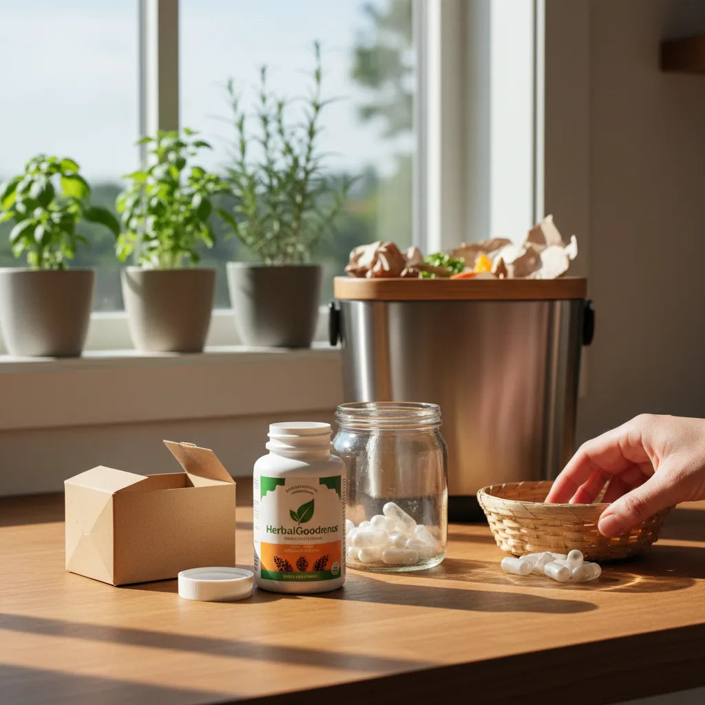 Kitchen reusing herbal capsule packaging sustainably
