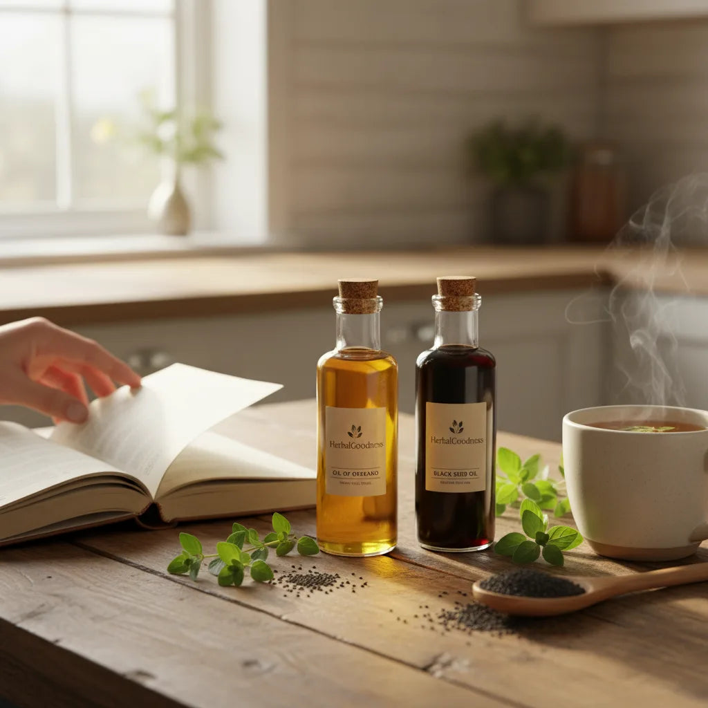 Journaling near oils and fresh herbs