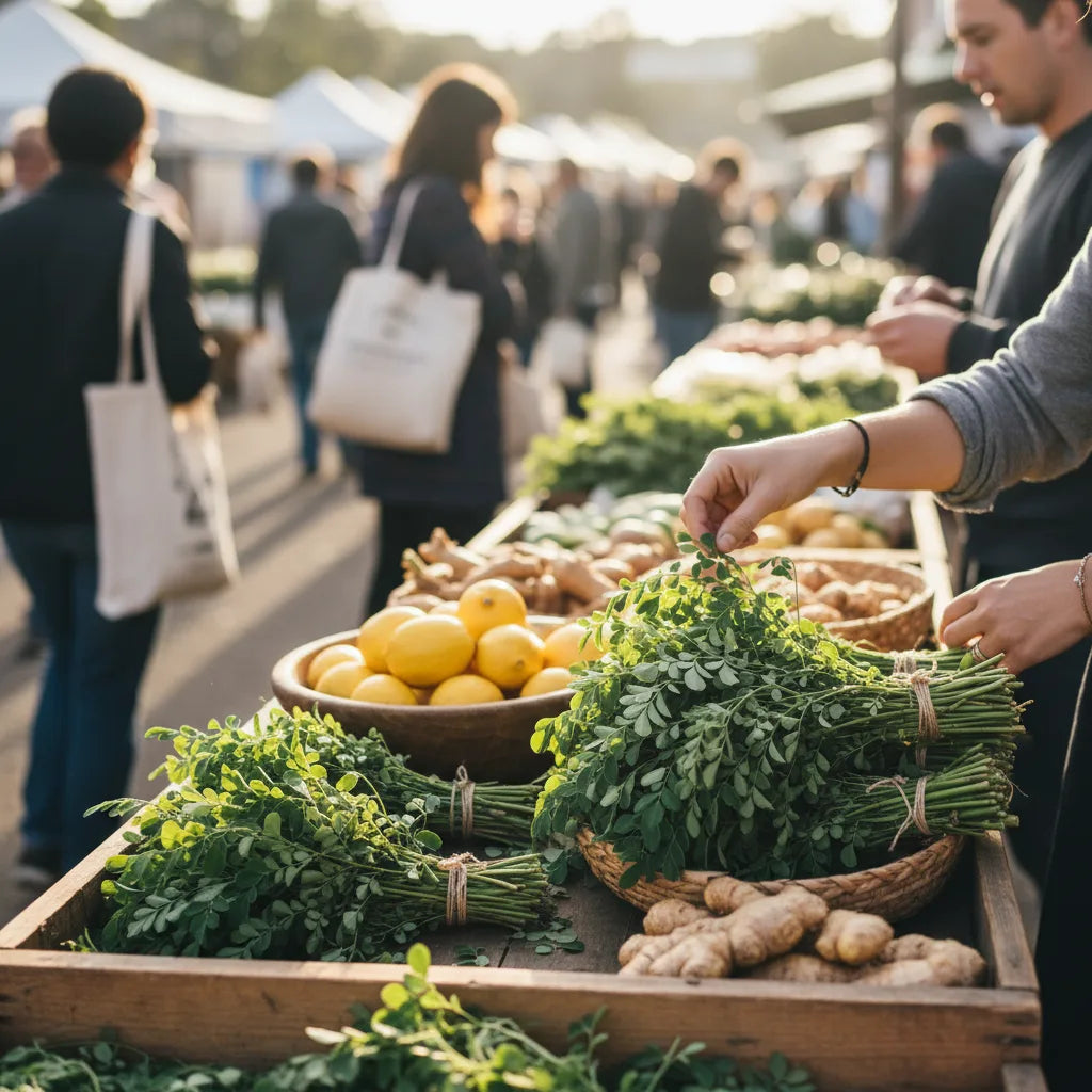 Fresh moringa leaves at local farmers’ market
