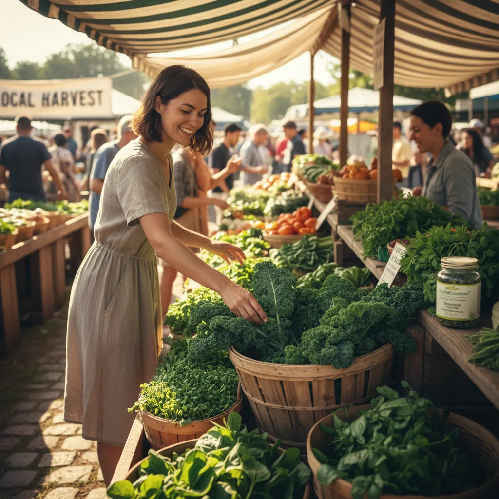 Local market greens with HerbalGoodness moringa jar