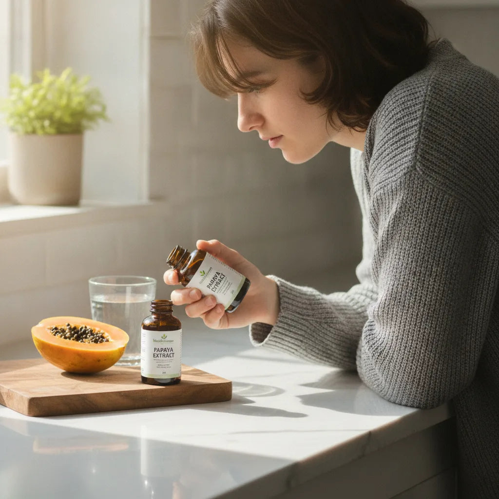 Person examines HerbalGoodness papaya capsules label