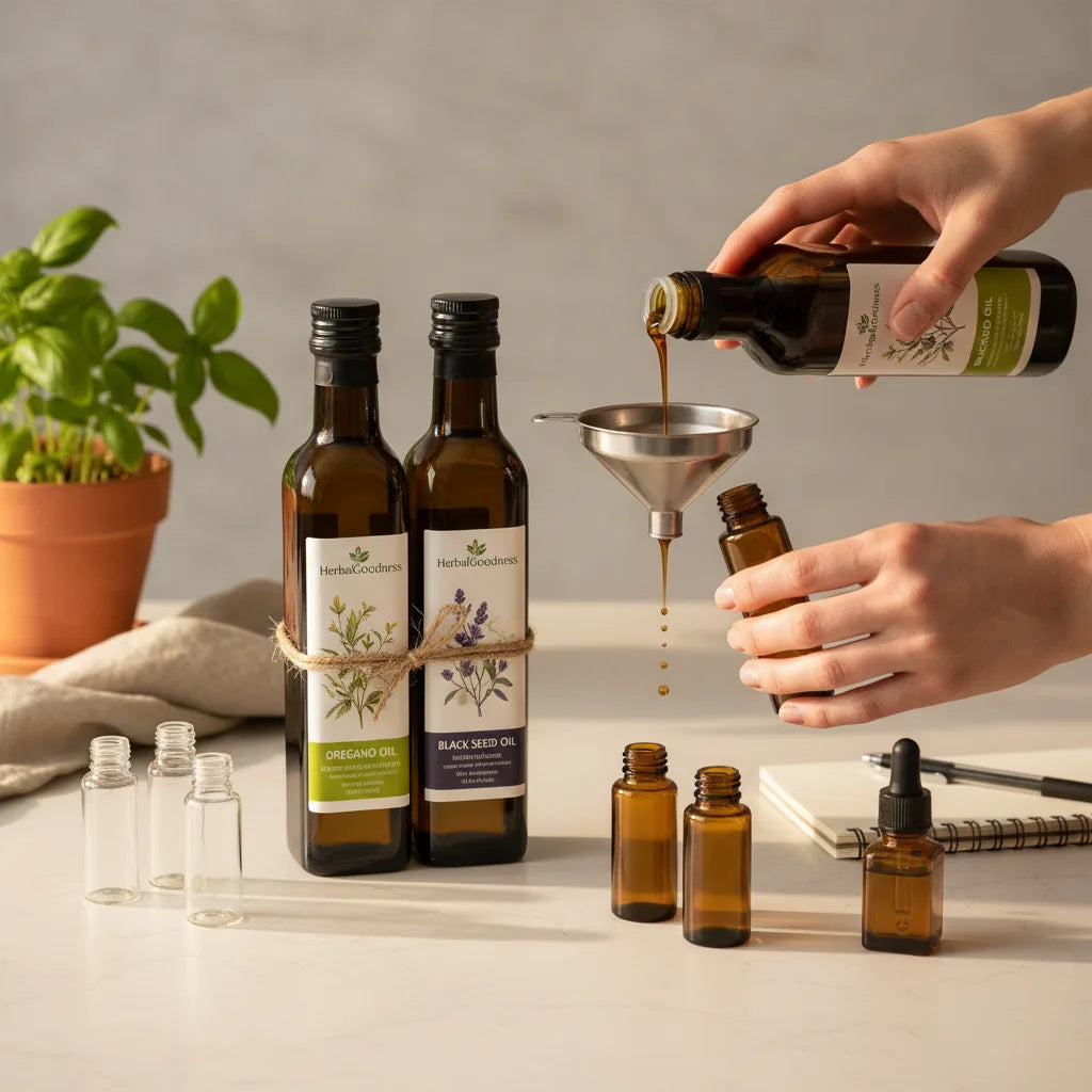 Decanting and Documenting: How to Split an Oregano + Black Seed Oil Bundle into Travel- and Gift-Size Bottles_featured_image