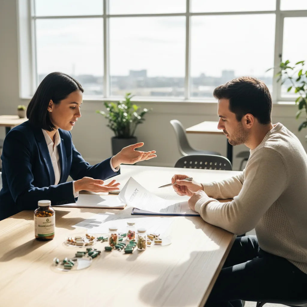 Professionals discuss herbal capsule contract terms