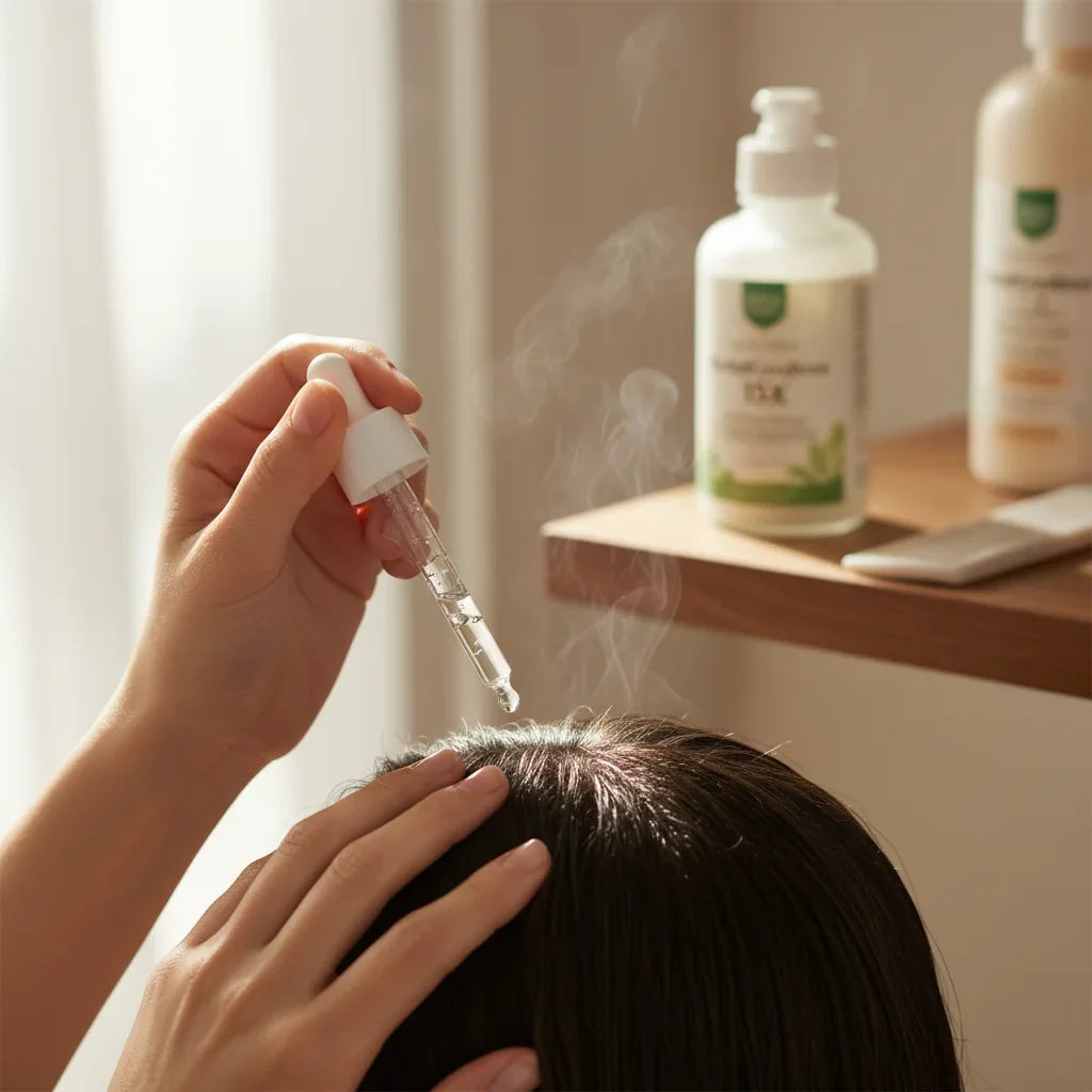 Applying scalp drops during daily routine
