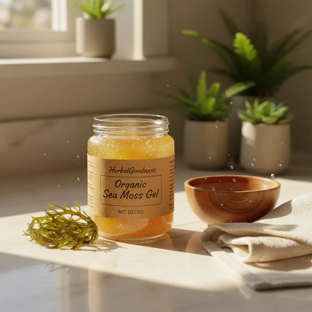 Organic sea moss gel in home bathroom