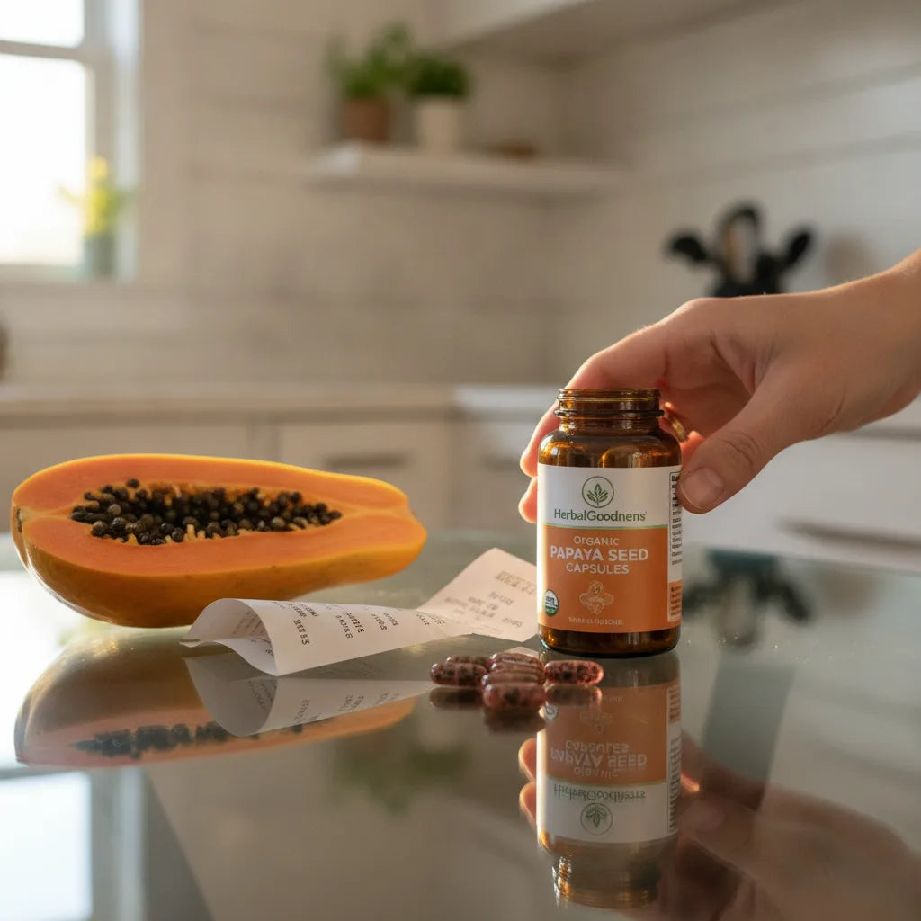 Papaya seed capsules and price receipt comparison