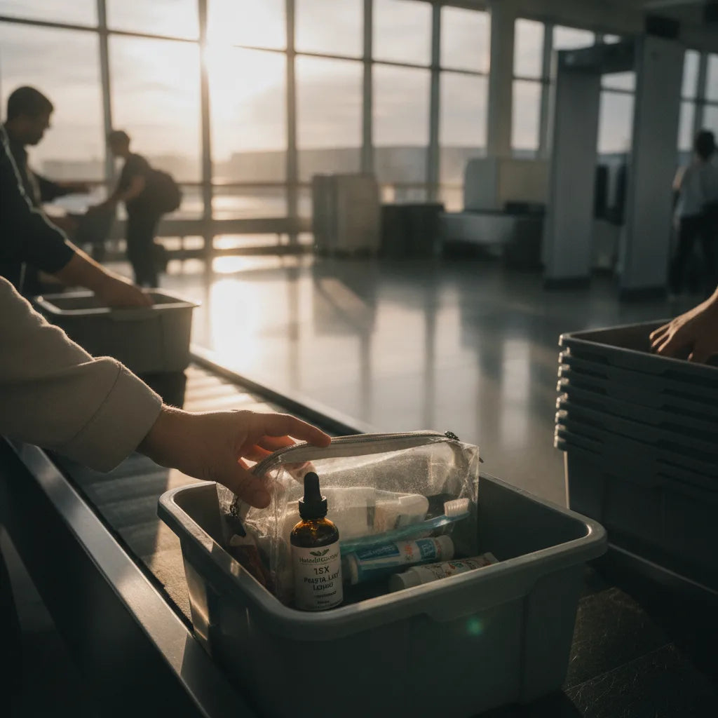HerbalGoodness bottle in airport security screening.