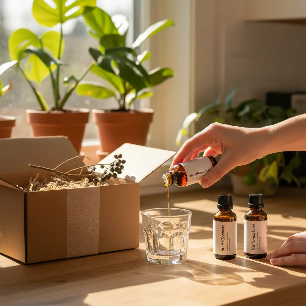 Ordering ashwagandha tincture with low-waste setup