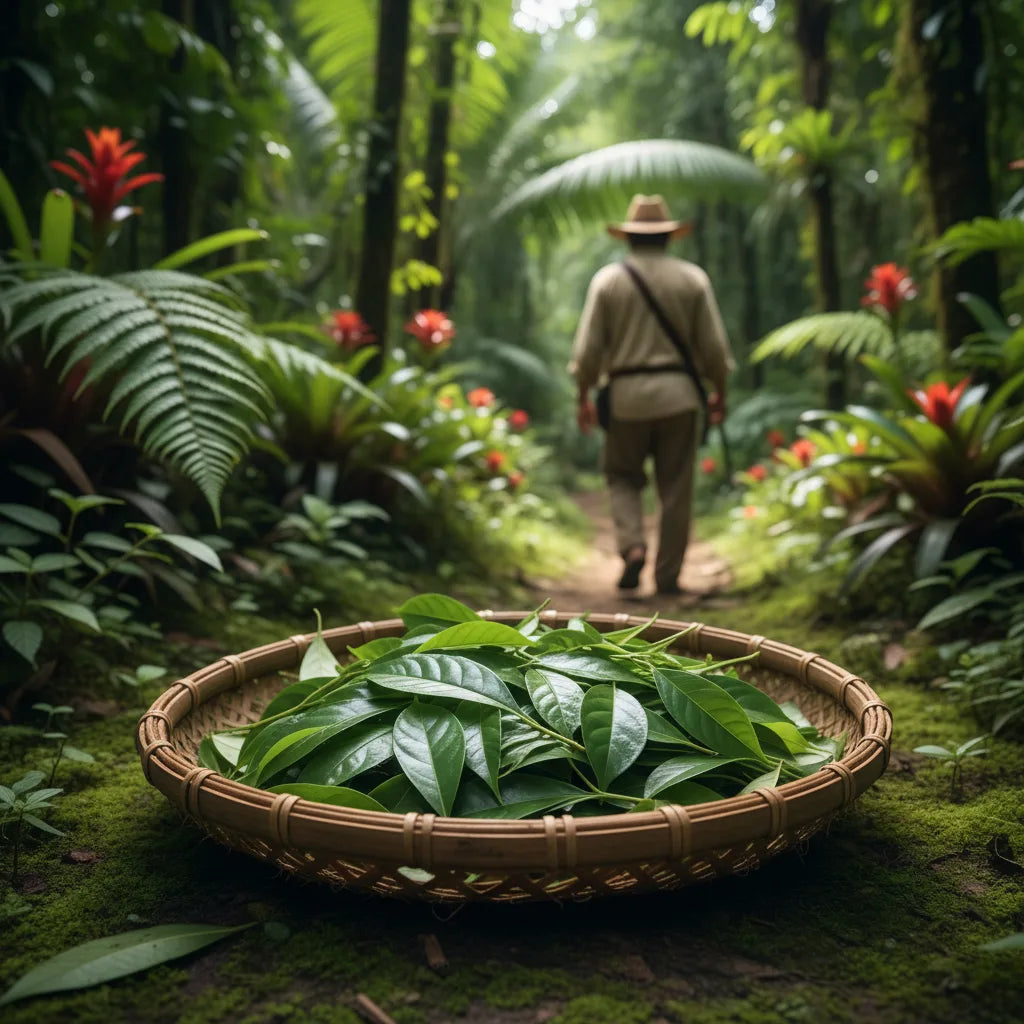 Fresh guayusa leaves harvested in jungle