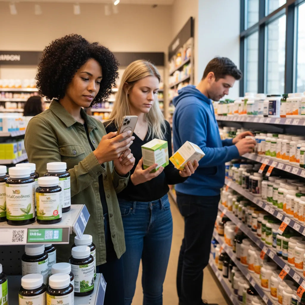 Shoppers compare HerbalGoodness products using QR code.