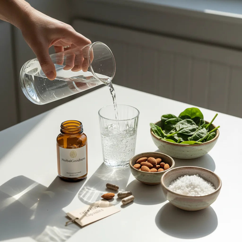 Morning supplement ritual with cat’s claw.