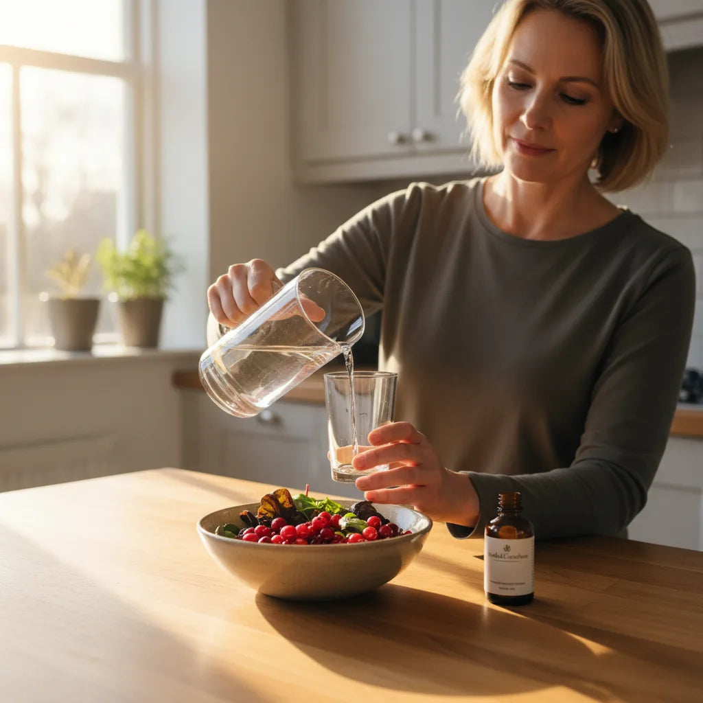 Morning kidney wellness routine in kitchen
