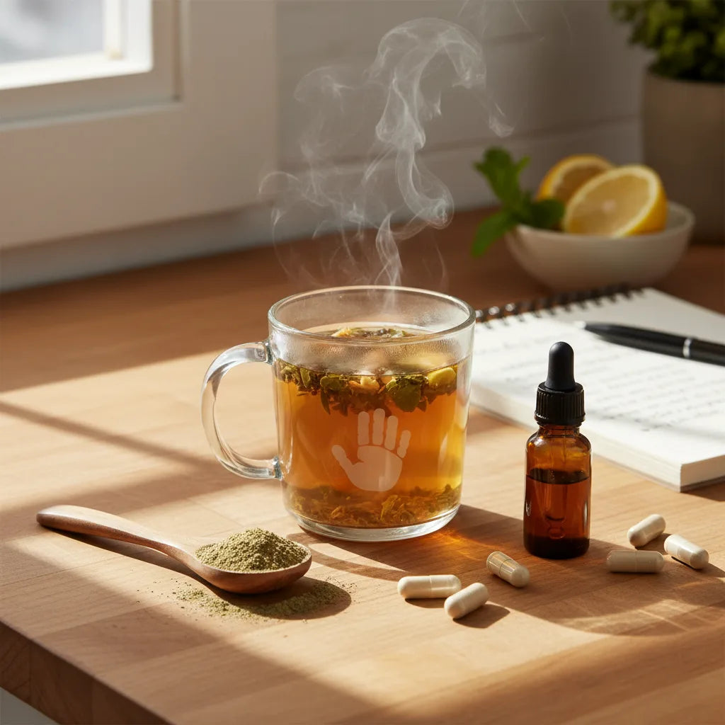 Kitchen counter with cleanse supplement variety