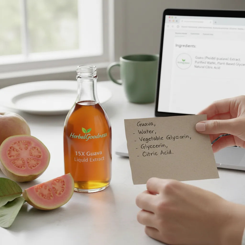 Shopper comparing guava extract and ingredients list