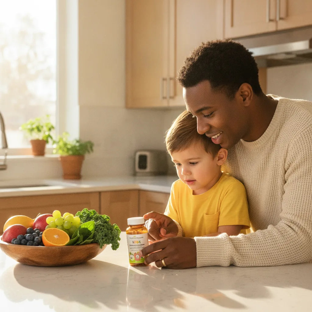 Parent and child read kids vitamin label