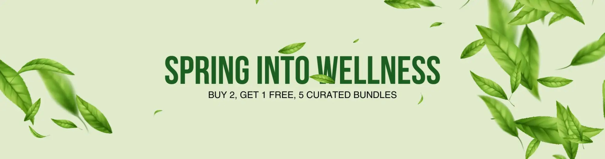 Spring into wellness banner with green leafy design promoting detox benefits of soursop and papaya leaf extract
