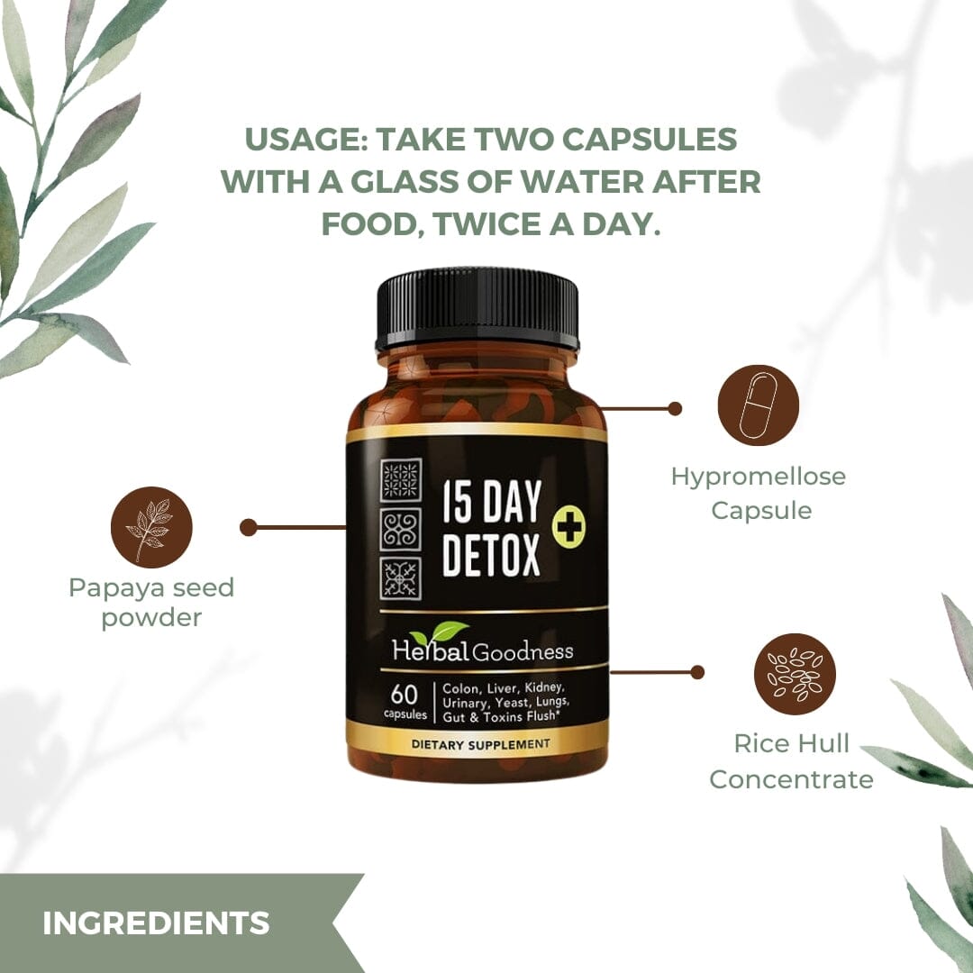 15 Day Detox - Capsules 60/600mg - Supports Healthy Colon & Kidney Cleanse - Herbal Goodness - Herbal Goodness