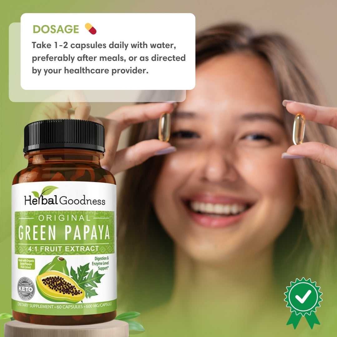 Green Papaya Fruit Extract - Capsules 60/600mg - 4X Strength - Herbal Goodness
