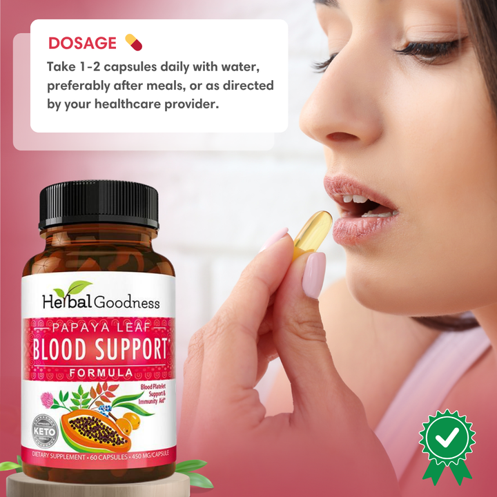Papaya Leaf Extract Blood Support - 450mg/60 Capsules - Herbal Goodness