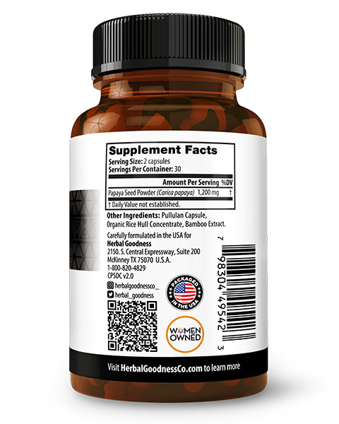 Papaya Seed Powder - Capsules 600mg - Plant-Based - Herbal Goodness
