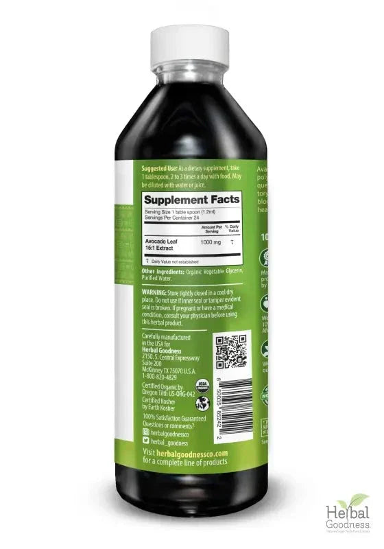 Avocado Leaf - Organic 1oz 15X Liquid Extract - Immunity & Heart Health Liquid Extract Herbal Goodness 
