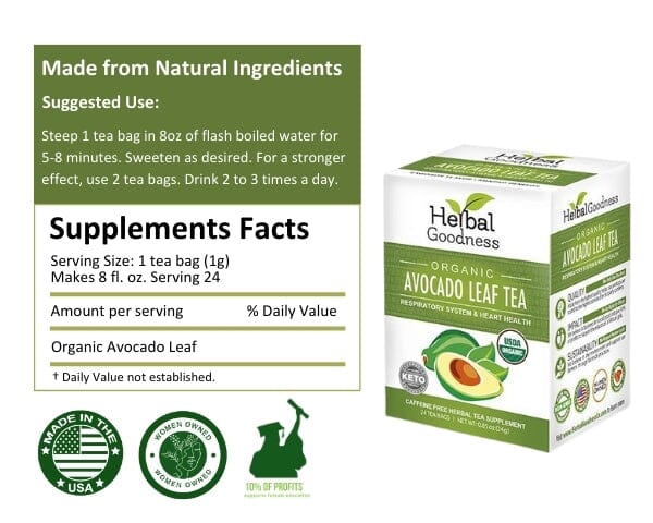 Avocado Leaf Tea - Organic 24/2g - Respiratory & Heart Support - Herbal Goodness - Herbal Goodness