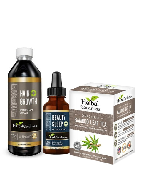Beauty from Within bundle – hair growth liquid extract, beauty sleep extract, and bamboo leaf tea by Herbal Goodness