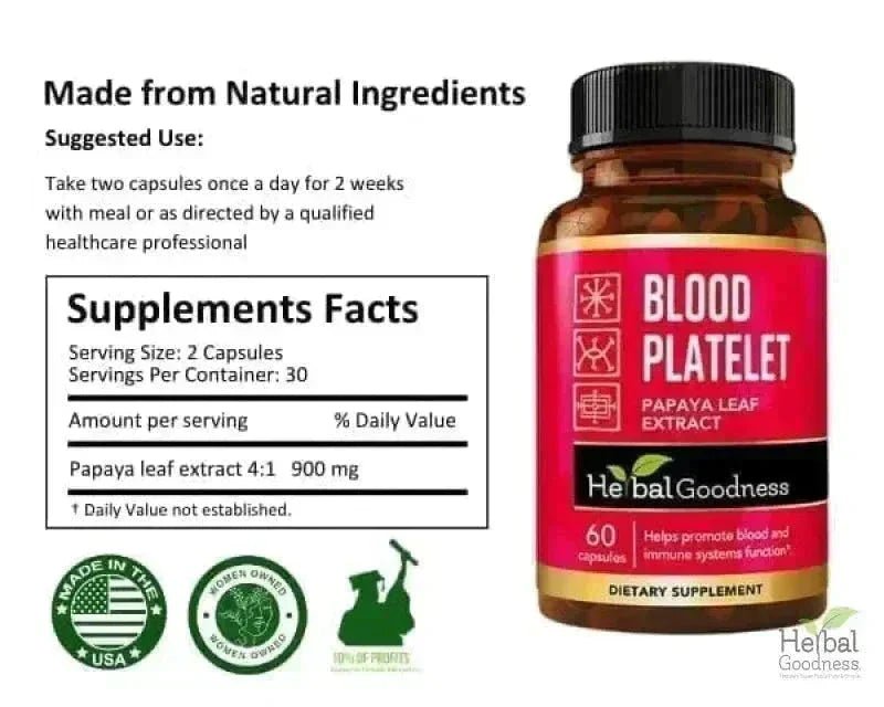 Blood Platelet Plus - Capsule 60/600mg-20X Strength - Herbal Goodness Capsules Herbal Goodness 