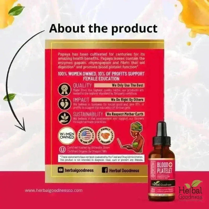 Blood Platelet with Papaya Leaf - Organic 15X Liquid Extract - Platelet & Bone Marrow Liquid Extract Herbal Goodness 