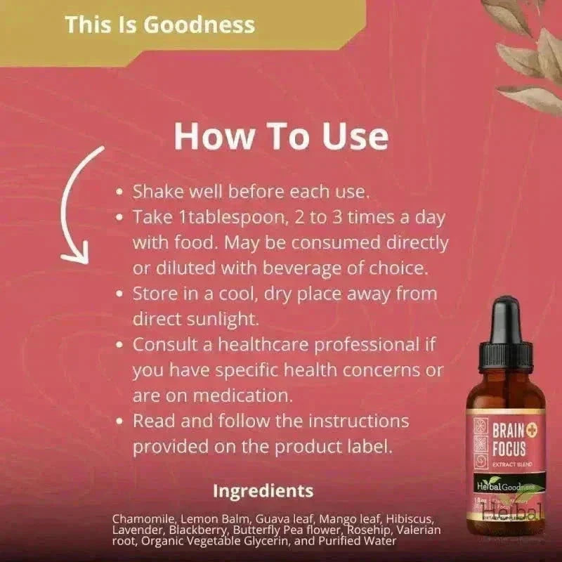 Brain and Focus Liquid Extract - Nootropic Brain Supplement Liquid Extract Herbal Goodness 