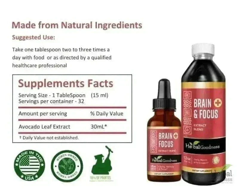 Brain and Focus Liquid Extract - Nootropic Brain Supplement - Herbal Goodness Liquid Extract Herbal Goodness 