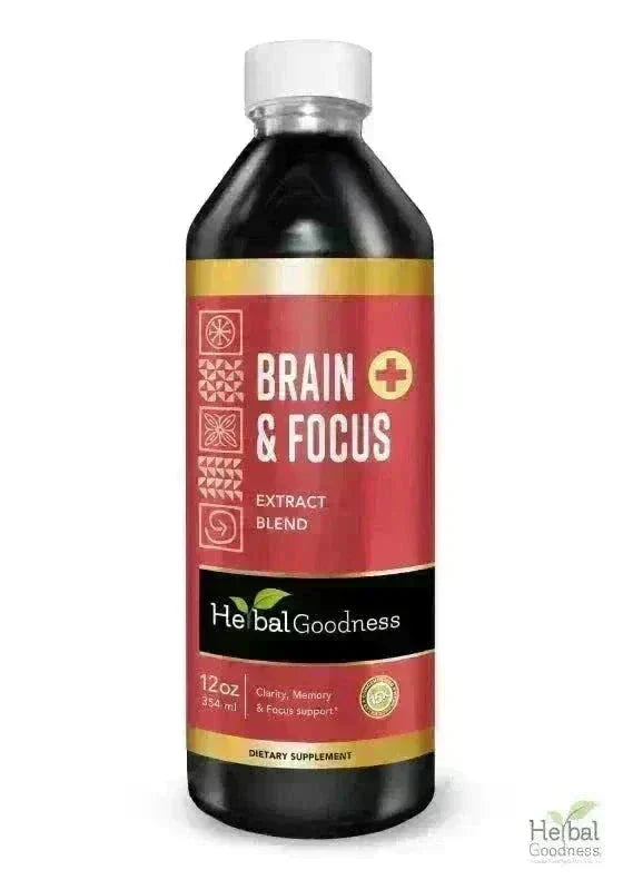 Brain and Focus - Organic 1oz 15X Liquid Extract - Cognition & Memory Liquid Extract Herbal Goodness 12 oz 