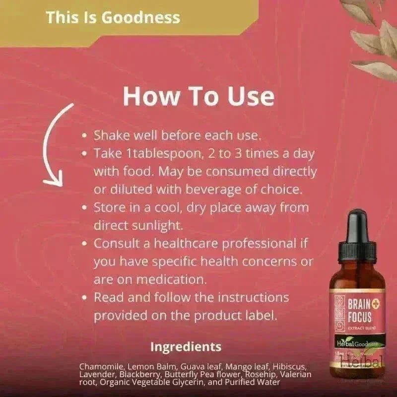 Brain and Focus - Organic 1oz 15X Liquid Extract - Cognition & Memory Liquid Extract Herbal Goodness 