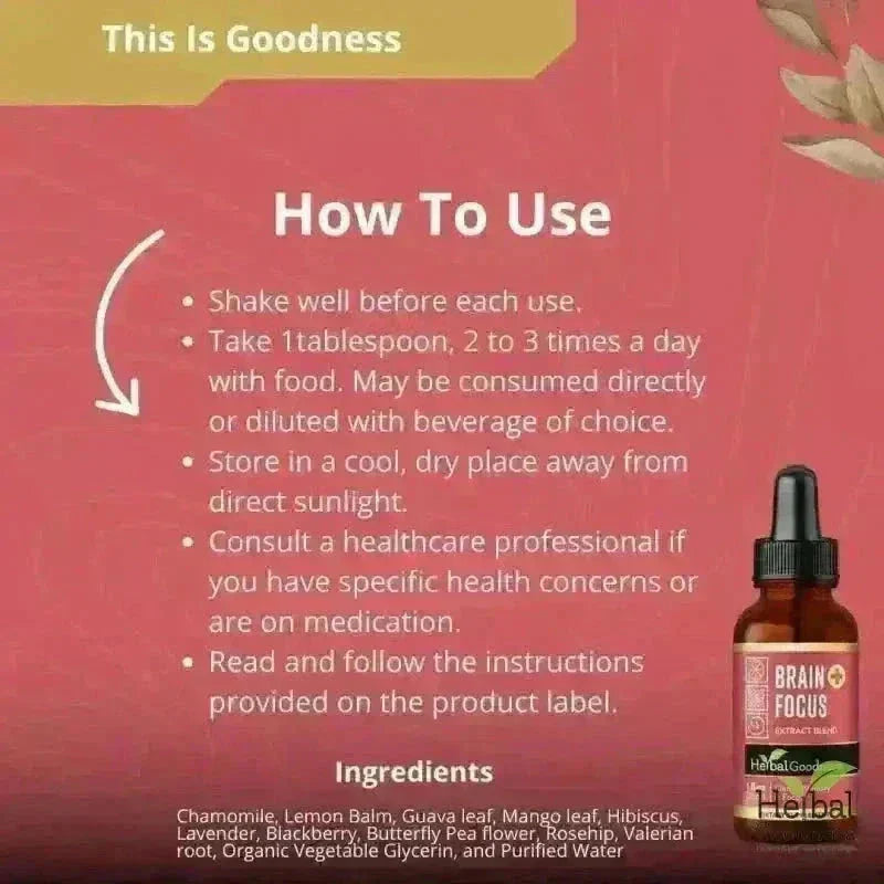 Brain & Focus Plus | Organic 15X Liquid Extract for Memory & Cognitive Wellness Support Liquid Extract Herbal Goodness 