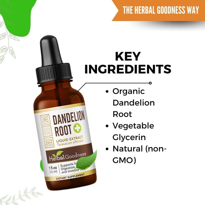 Dandelion Root Liquid Extract - Organic 1oz - Detox & Liver Liquid Extract Herbal Goodness 