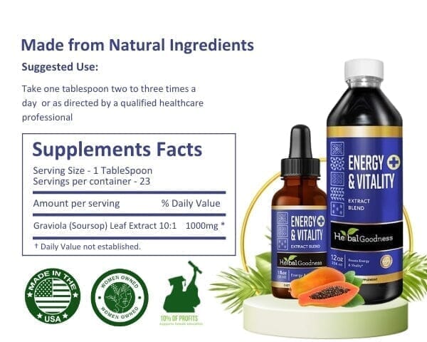 Energy and Vitality - Liquid 12oz - Energy Boost, Vitality Support, Productivity - Herbal Goodness Liquid Extract Herbal Goodness 