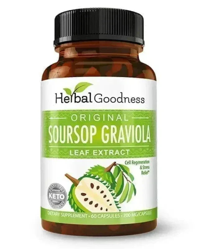 Graviola Soursop Leaf Extract Capsules – 10X Strength, 60/600mg, Vegan-Friendly, Unit or 12-Count Case Capsules Herbal Goodness Unit 