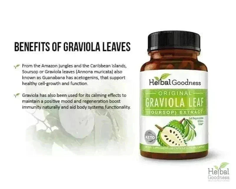 Graviola Soursop Leaf Extract Capsules – 10X Strength - 60/600mg Capsules Herbal Goodness 
