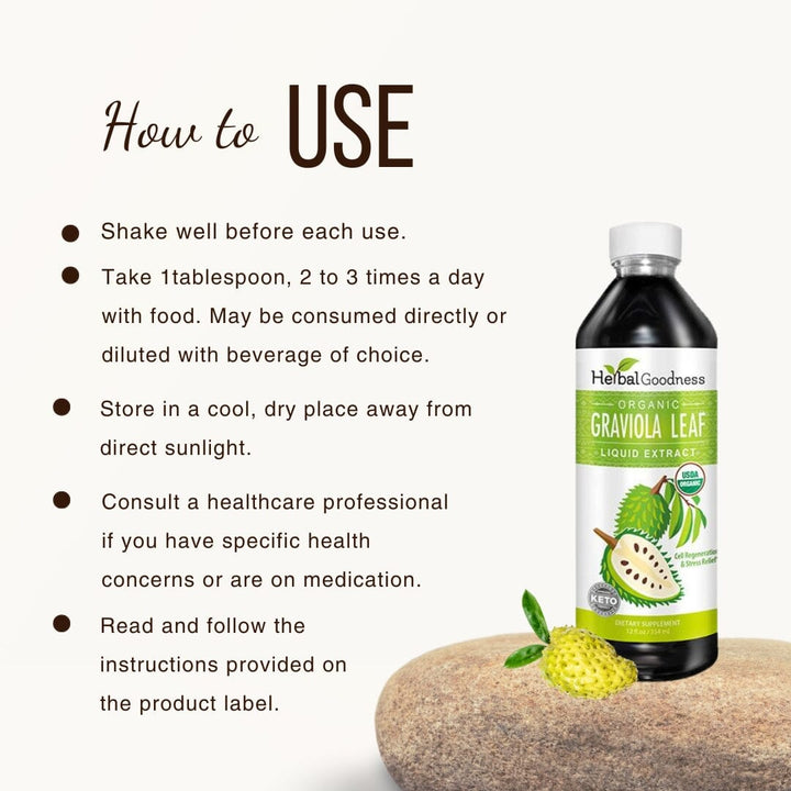 Graviola (Soursop) Leaf Extract - Organic Liquid - 15X Strength - Healthy Cell Function, Immunity & Relaxation - Herbal Goodness Liquid Extract Herbal Goodness 