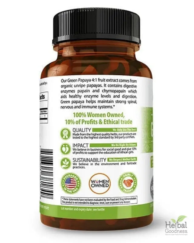 Green Papaya Fruit Extract - 4X 60/600mg Capsule - Digestion Aid Capsules Herbal Goodness 