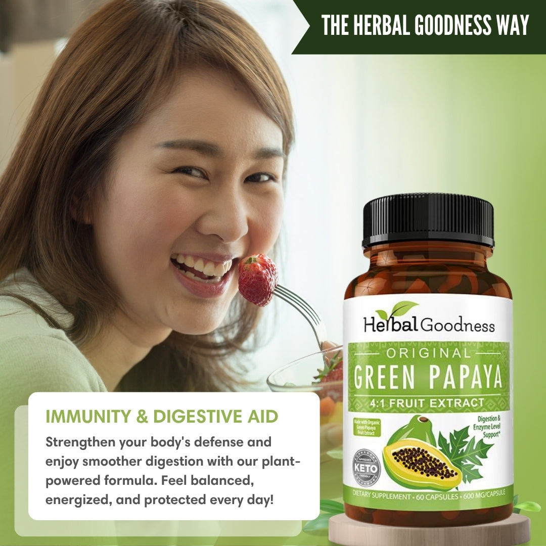 Green Papaya Fruit Extract - Capsules 60/600mg - 4X Strength - Herbal Goodness