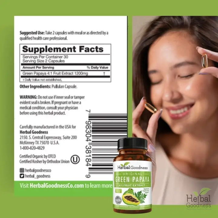 Green Papaya Fruit Extract - 4X 60/600mg Capsule - Digestion Aid Capsules Herbal Goodness 