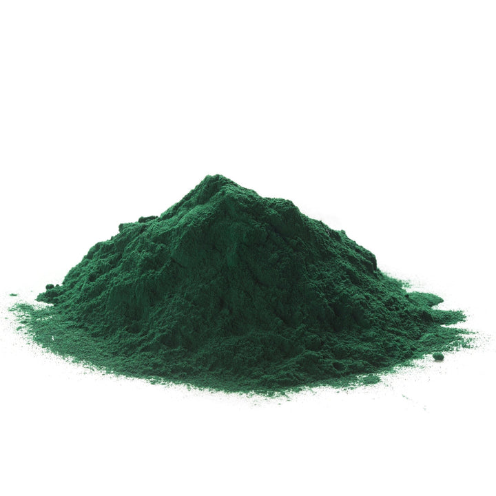 Dark green spirulina powder from SuperGreen Powders, supports immune health and vitality